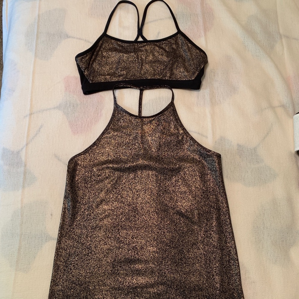 Fabletics tank & sports bra rose gold & black
